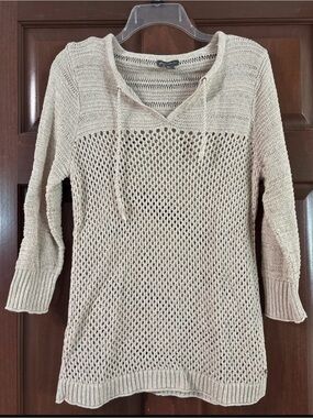 Eddie Bauer crochet shirt women’s size large natural linen cotton layer